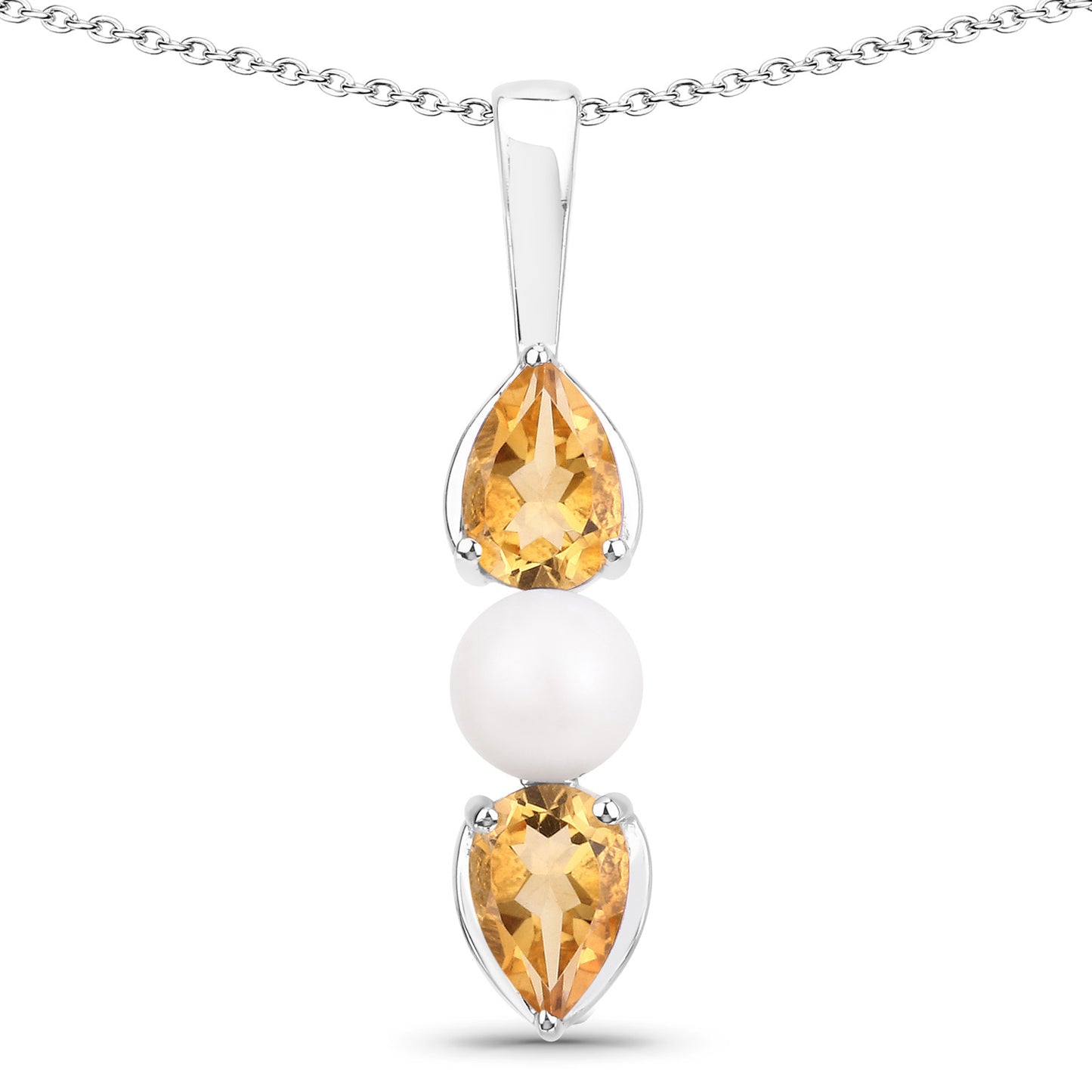 Genuine Citrine and Pearl 3-Stone Sterling Silver Pendant