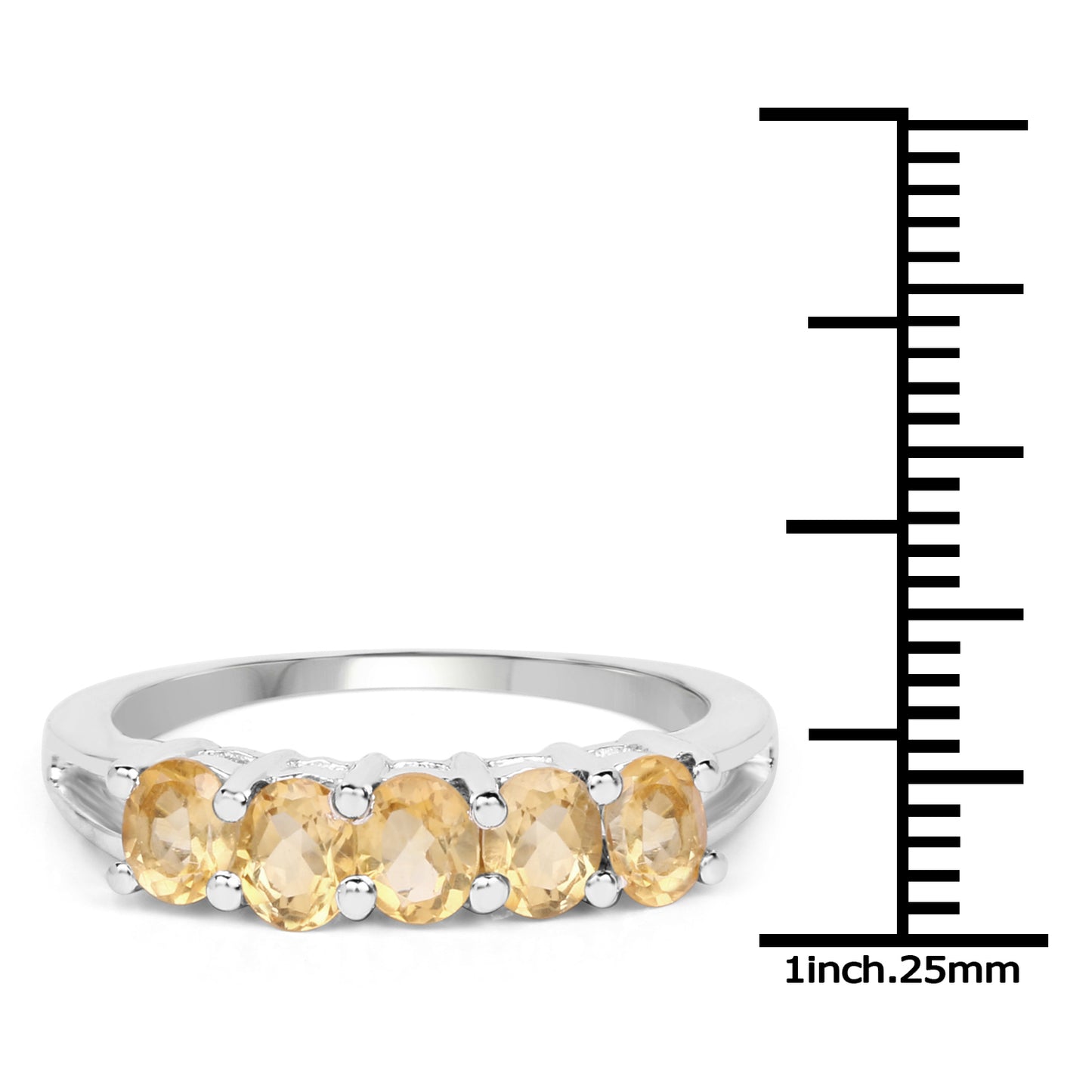 Genuine 5-Stone Citrine Sterling Silver Ring