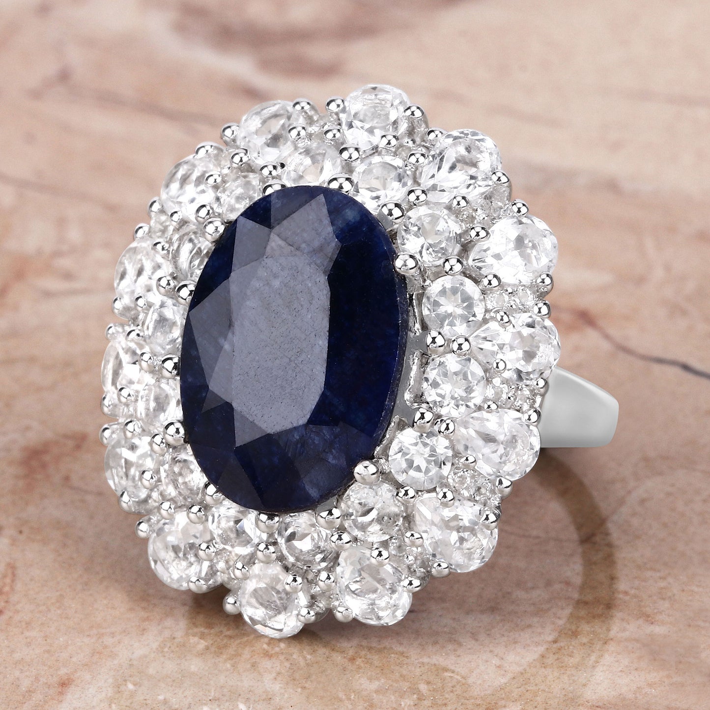 Dyed Blue Sapphire and White Topaz Sterling Silver Ring