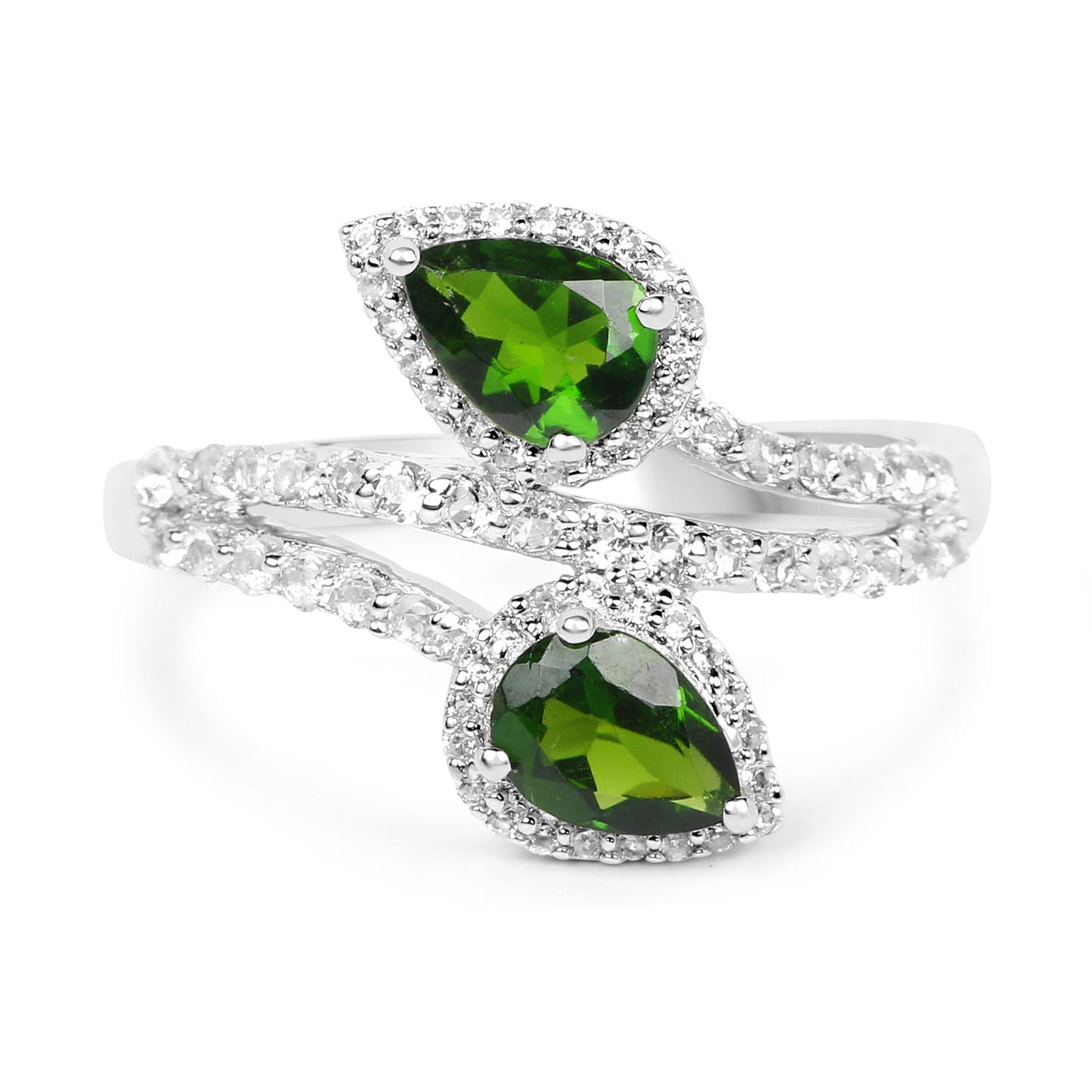 Genuine Chrome Diopside and White Topaz Sterling Silver Ring