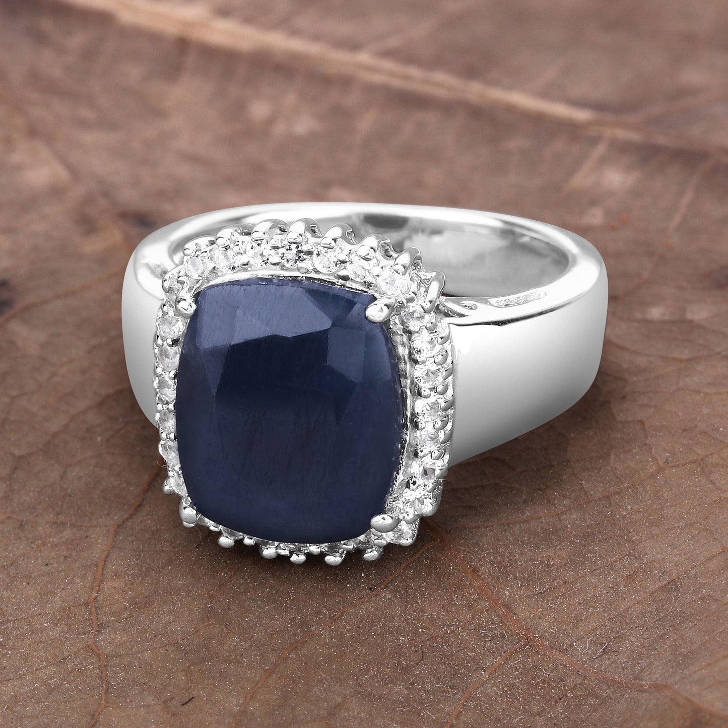 Genuine Blue Sapphire and White Topaz Sterling Silver Ring
