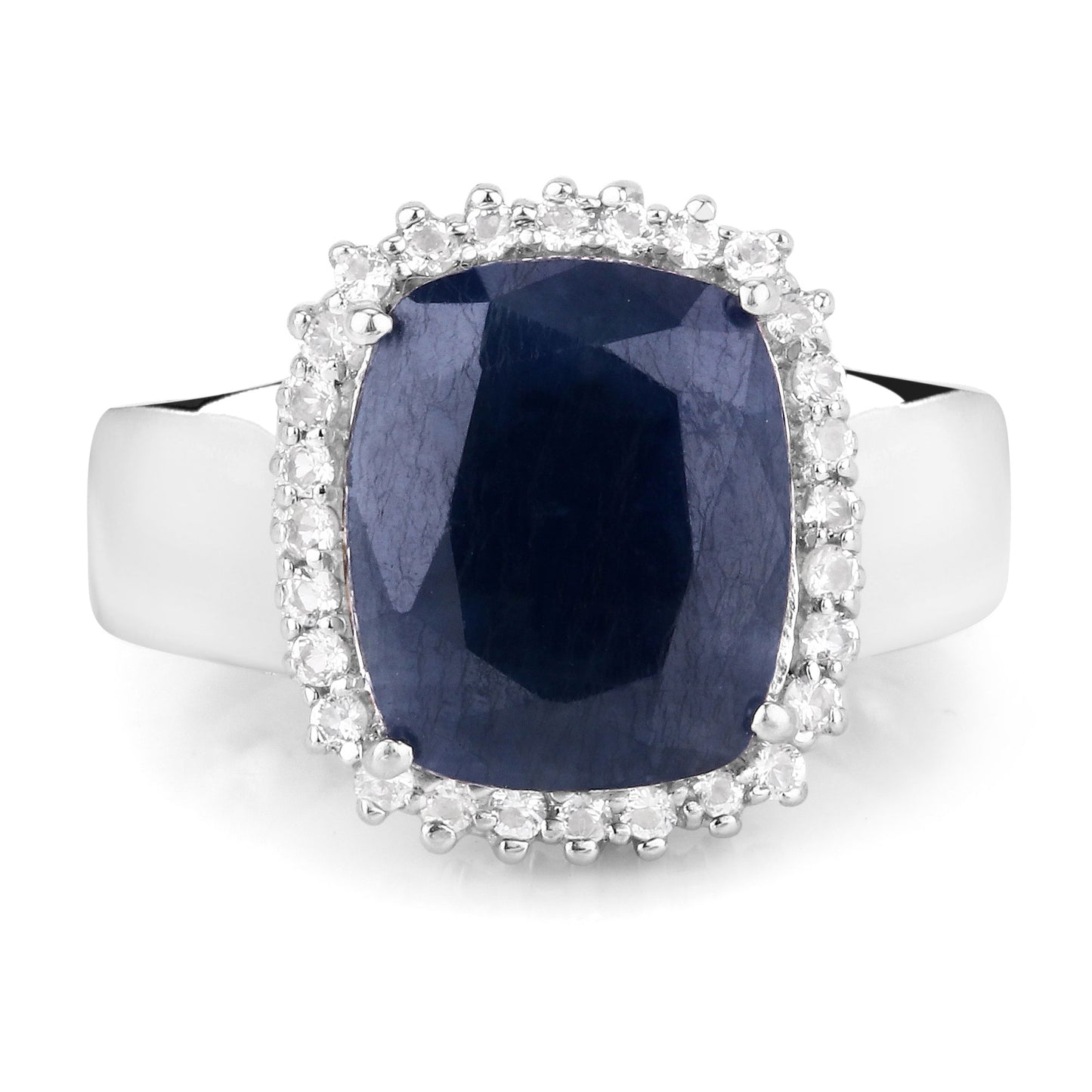 Genuine Blue Sapphire and White Topaz Sterling Silver Ring