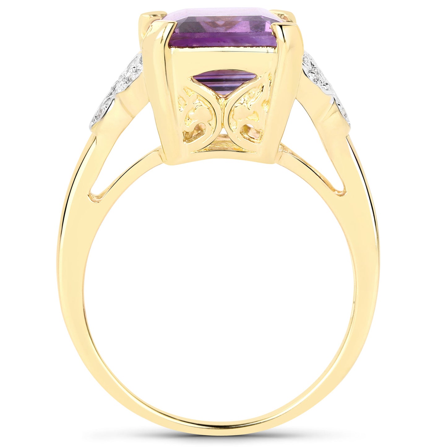 Genuine 14K Yellow Gold Plated Amethyst and White Topaz Sterling Silver Solitaire Ring