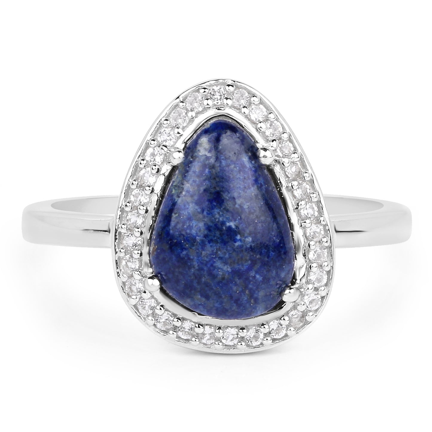 Genuine Lapis and White Topaz Sterling Silver Halo Ring