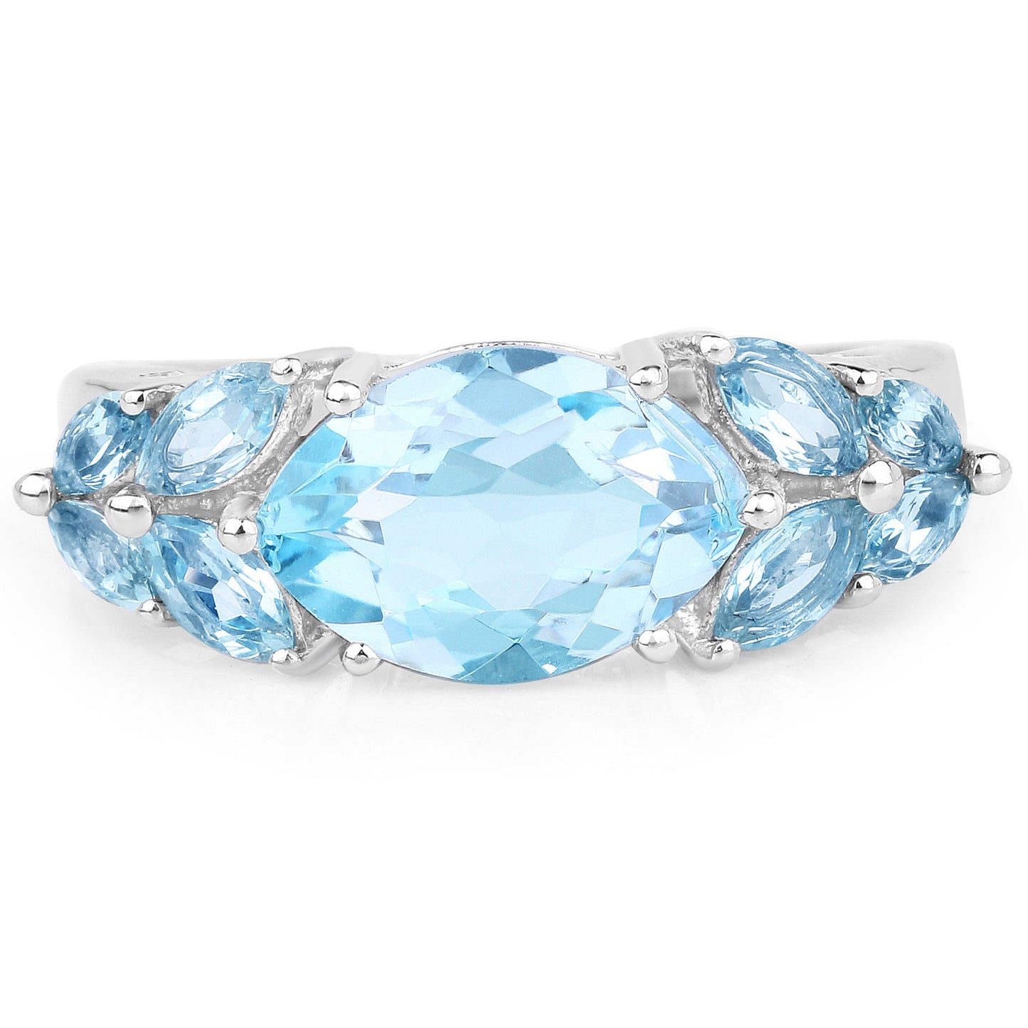 Genuine Blue Topaz Sterling Silver Graduated Ring