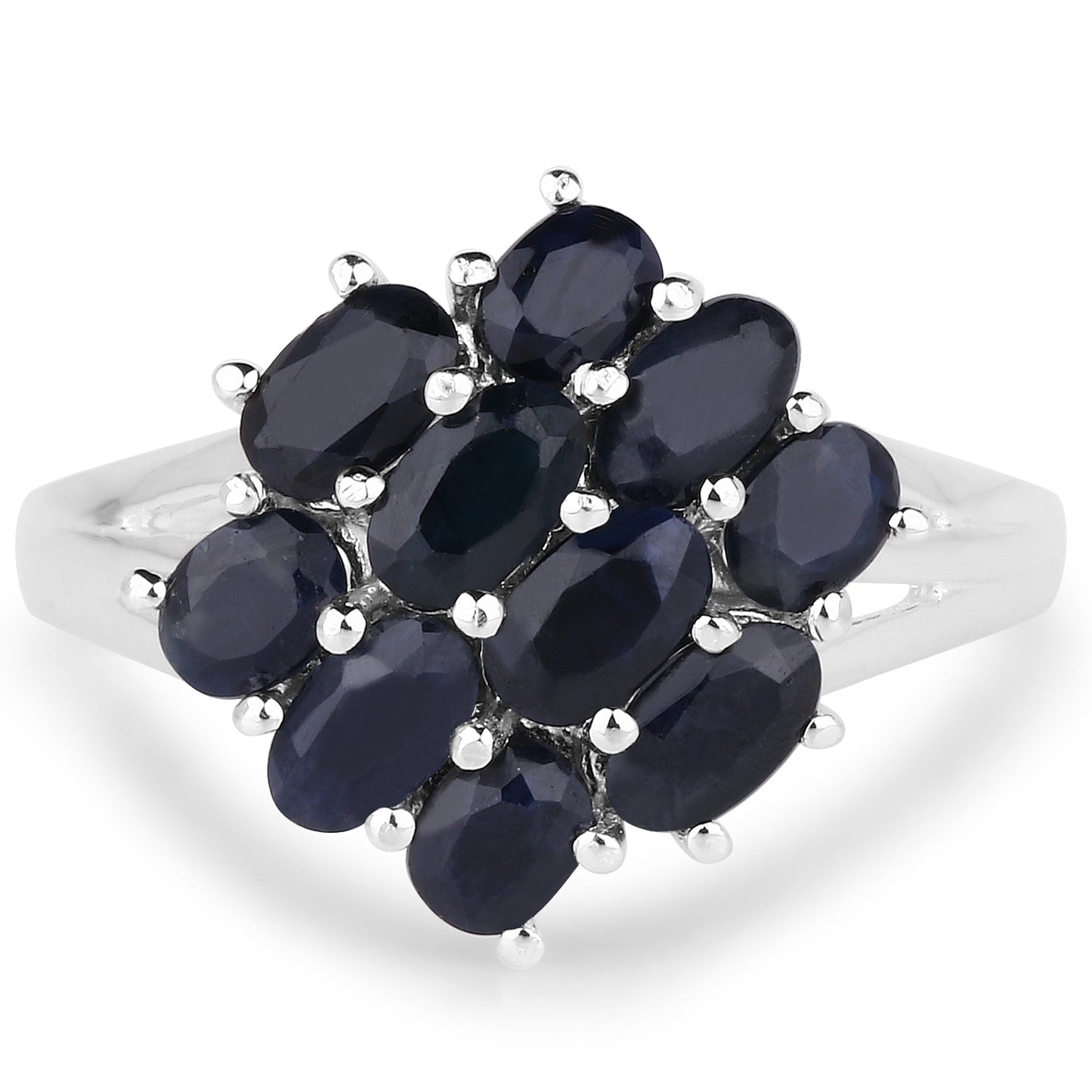 Genuine Black Sapphire Sterling Silver Cluster Ring