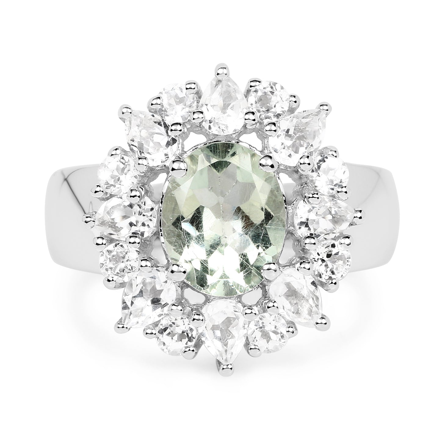 Genuine Green Amethyst and White Topaz Sterling Silver Graduated Ring