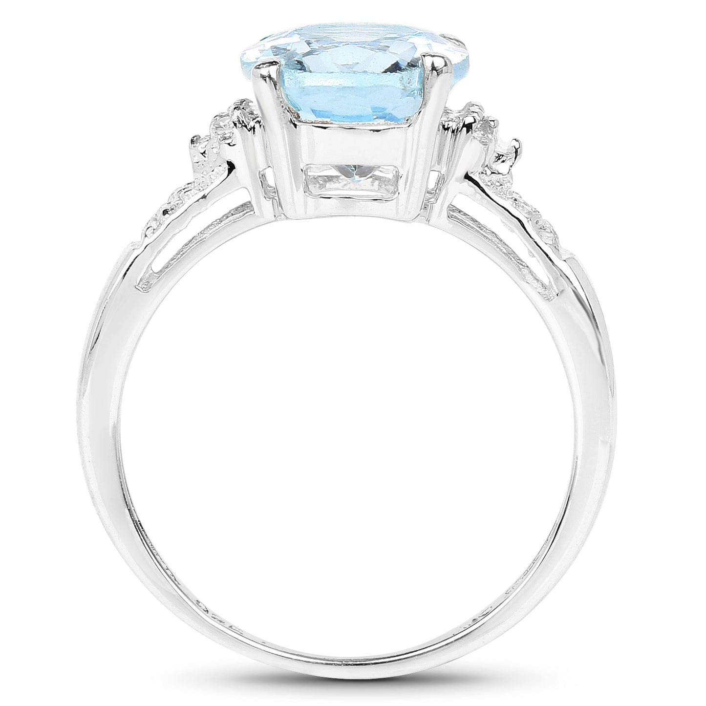 Genuine Blue Topaz and White Topaz Sterling Silver Graduated Ring