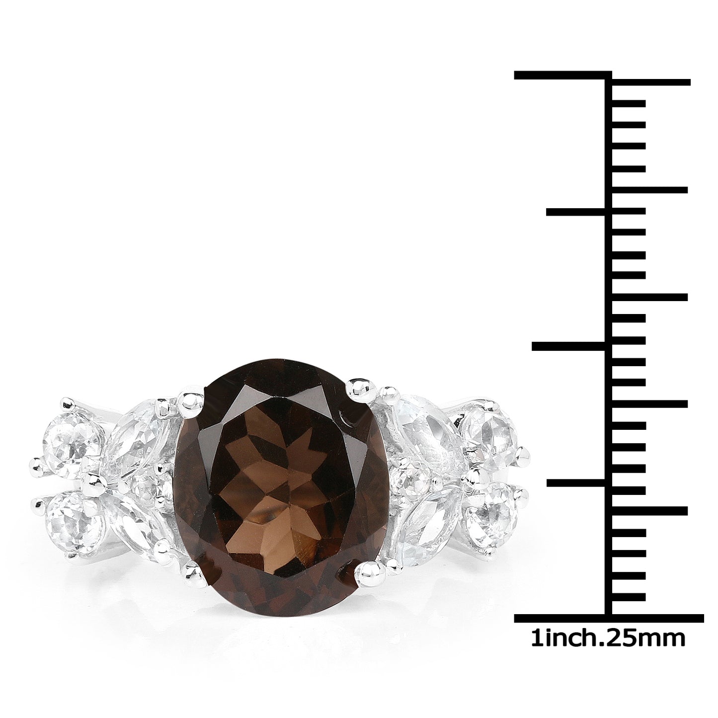 Genuine Smoky Quartz and White Topaz Sterling Silver Cocktail Ring