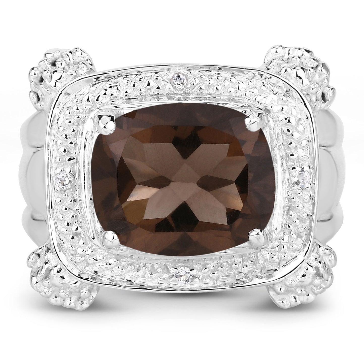 Genuine Cushion-Cut Smoky Quartz and White Topaz Sterling Silver Ring