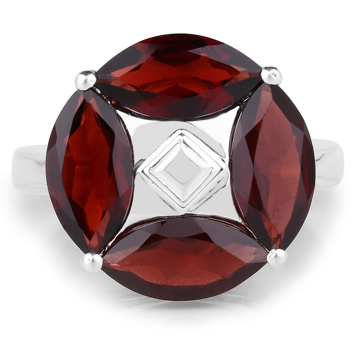 Genuine Hyderabadi Garnet Sterling Silver Graduated Ring
