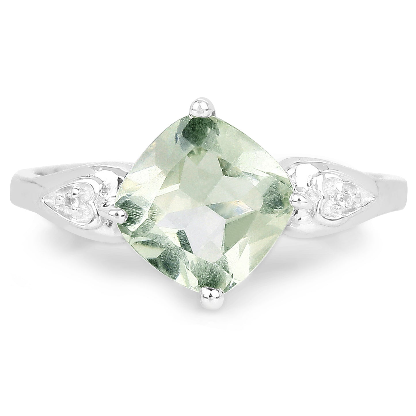 Genuine Green Amethyst and White Topaz Sterling Silver Ring