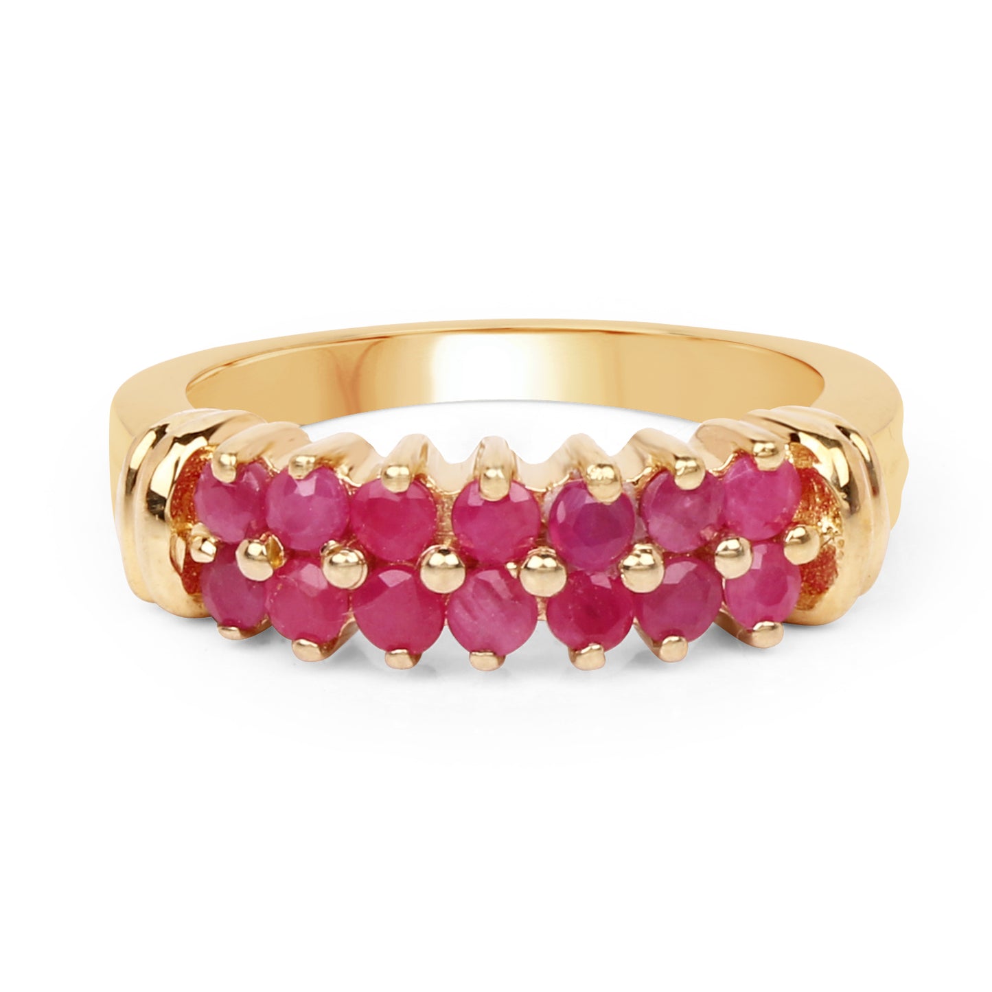 Genuine 14K Yellow Gold Plated Ruby Sterling Silver Ring
