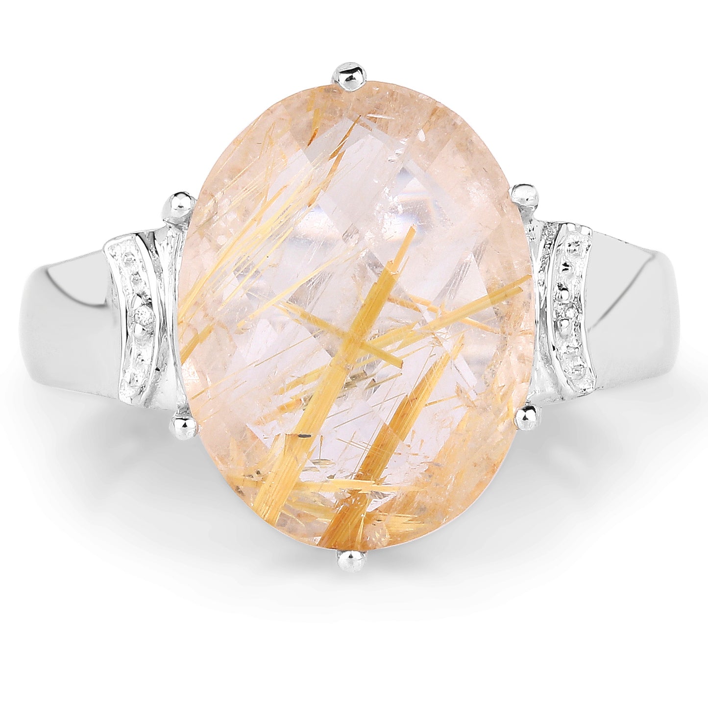 Genuine Rutile and White Topaz Sterling Silver Solitaire Ring