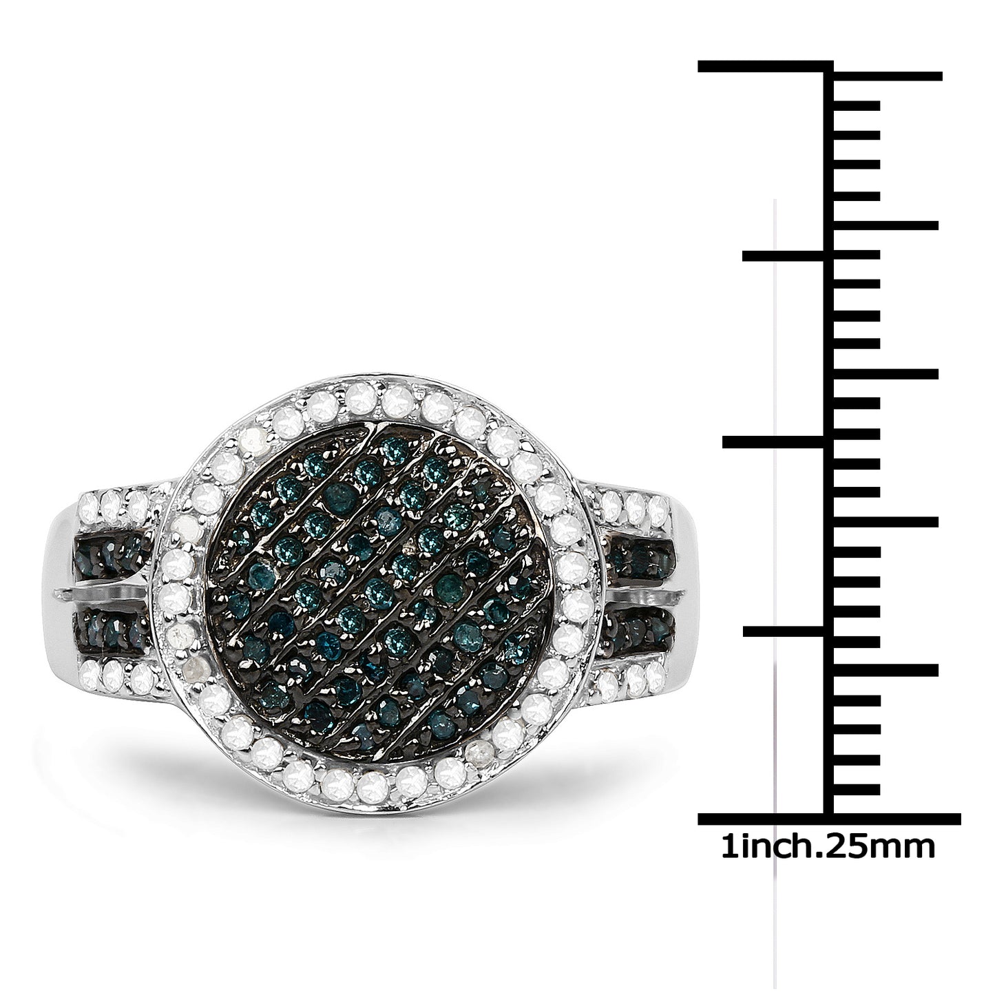 Genuine Blue Diamond and White Diamond Sterling Silver Graduated Ring