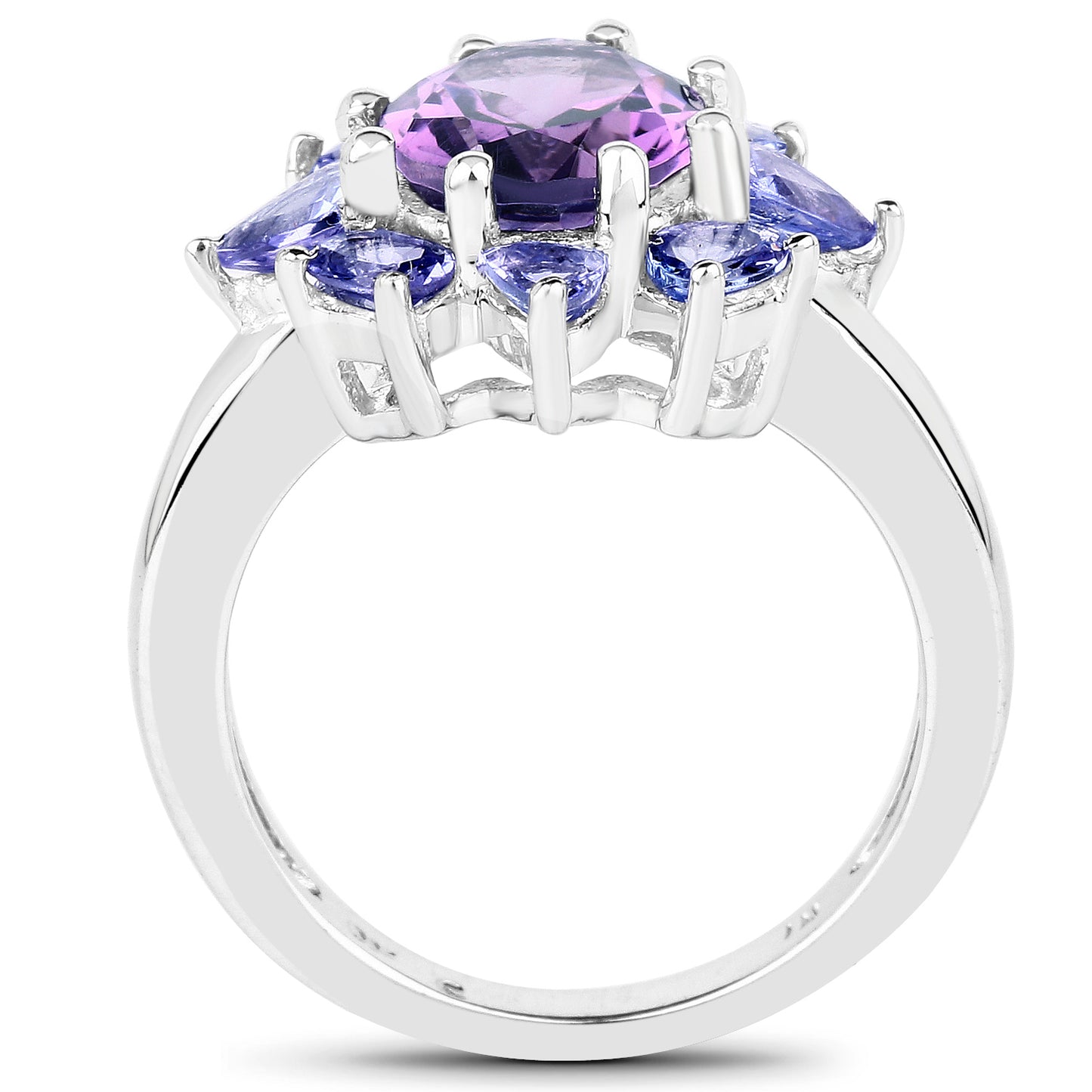 Genuine Amethyst and Tanzanite Sterling Silver Graduated Ring