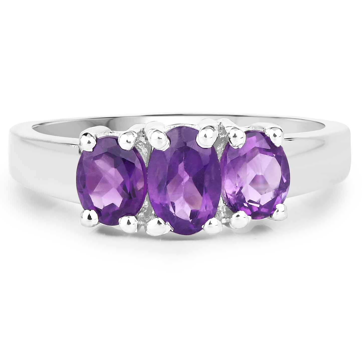 Genuine Amethyst Sterling Silver Graduated Ring