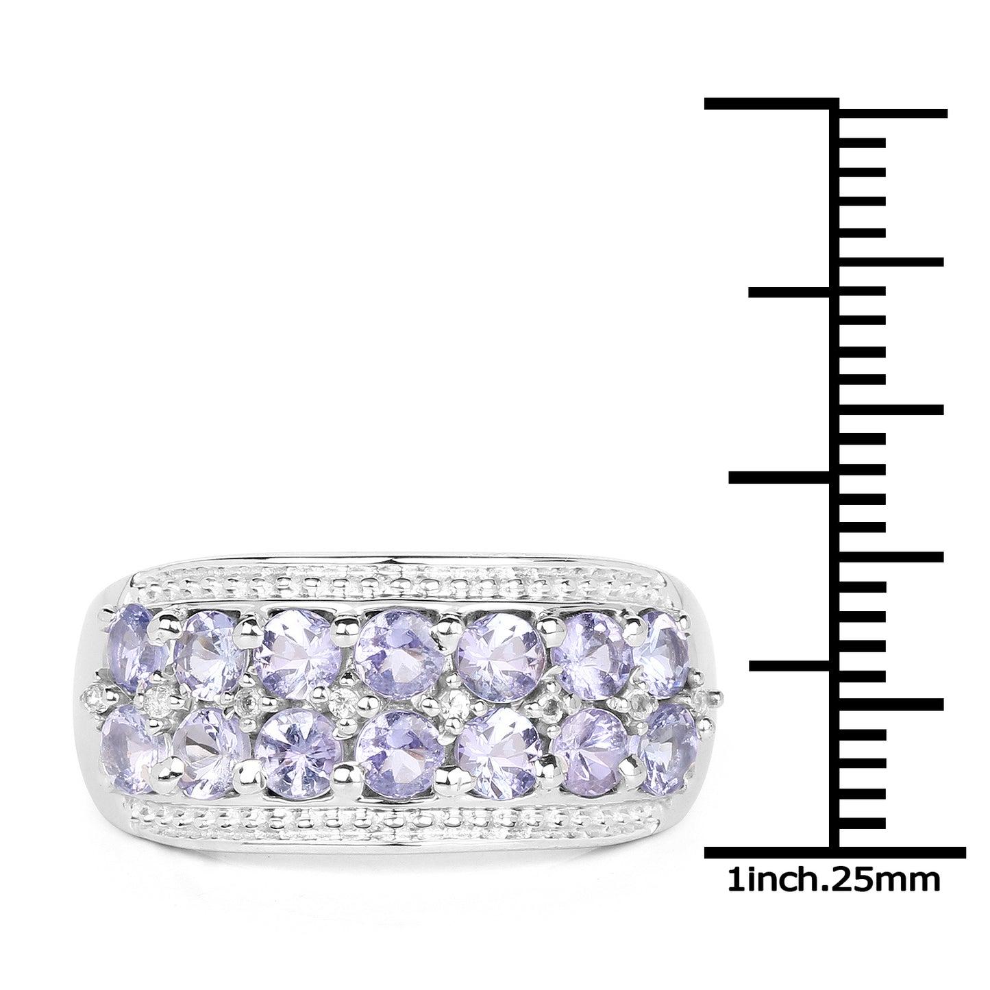 Genuine Tanzanite with White Topaz Sterling Silver Band Ring
