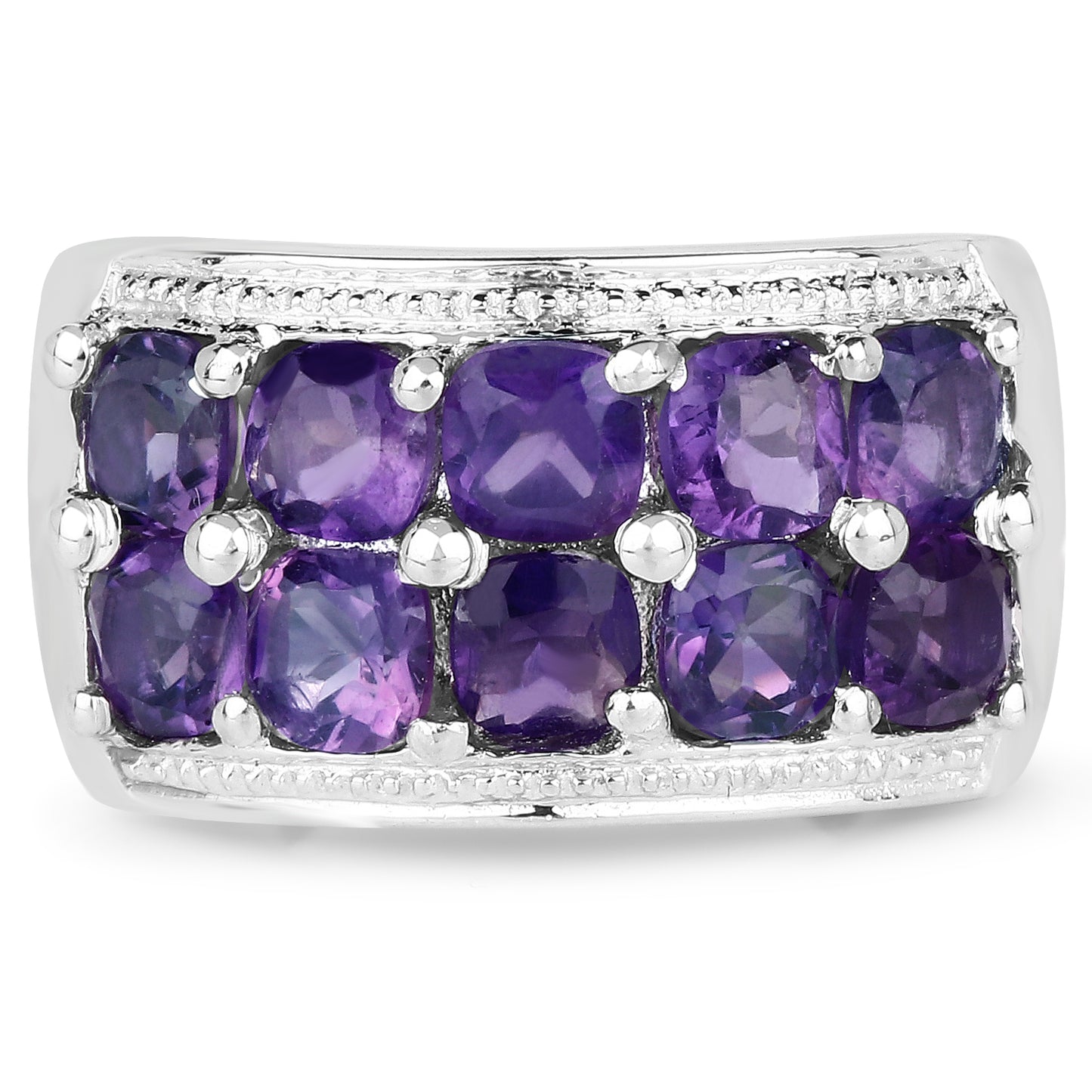 Genuine Amethyst Sterling Silver Graduated Ring