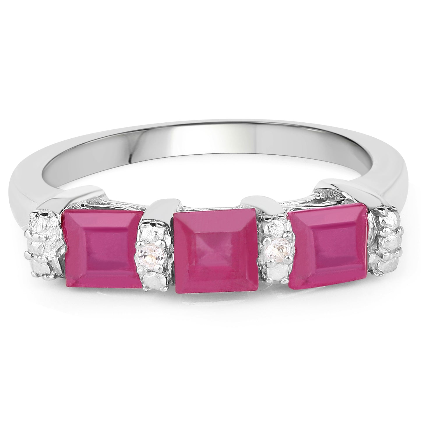 Glass Filled Ruby and White Topaz Sterling Silver Graduated Ring