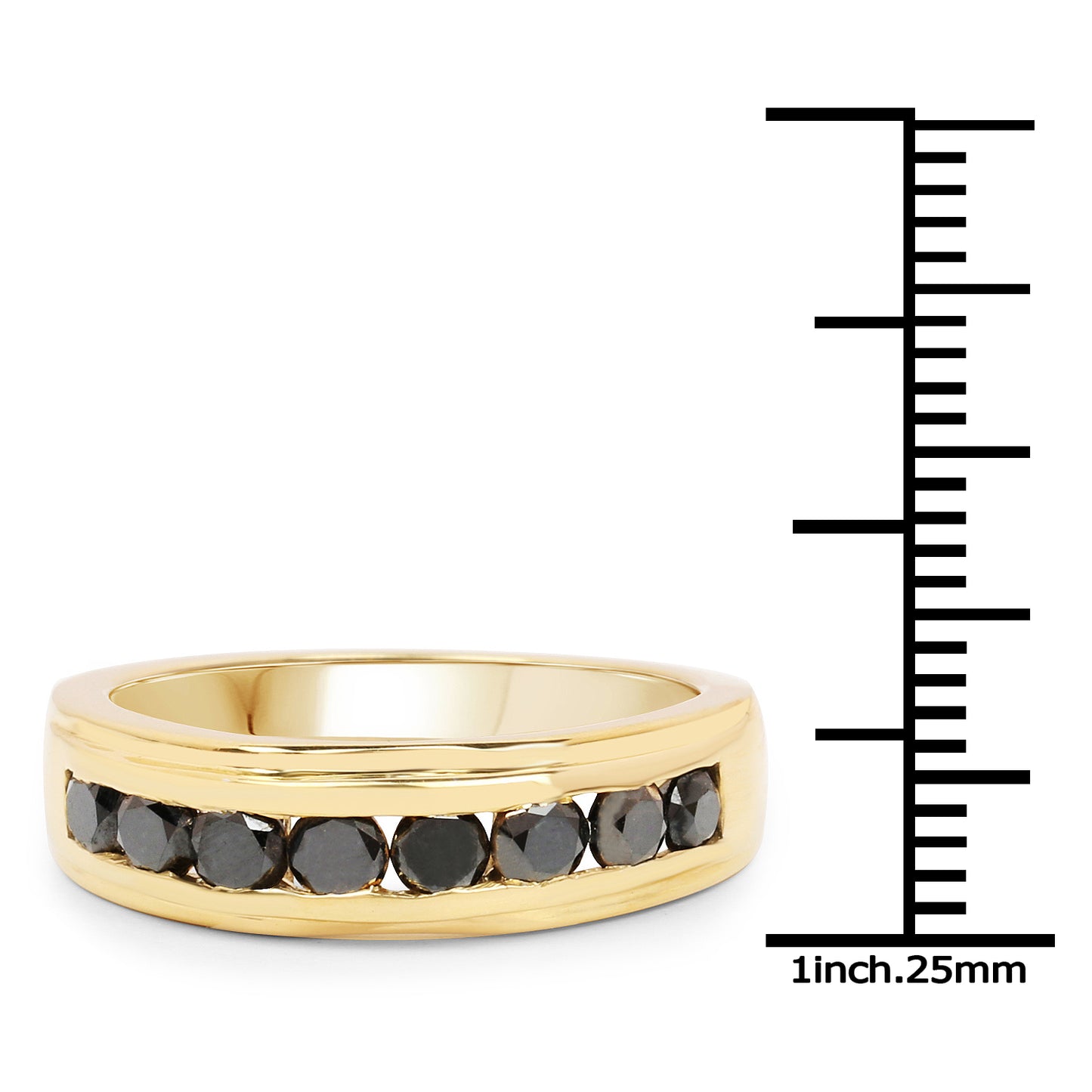 Genuine Black Diamond 14K Yellow Gold Plated Plated Sterling Silver Channel Set Band Ring