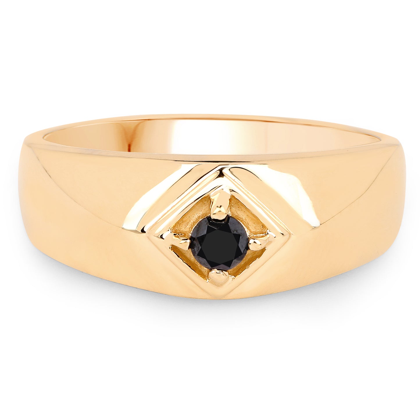Genuine 14K Yellow Gold Plated Plated Black Diamond Sterling Silver Solitaire Ring For Men