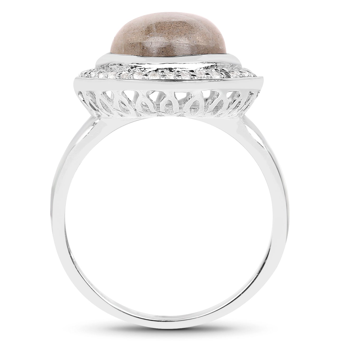Genuine Labradorite and White Topaz Sterling Silver Halo Ring
