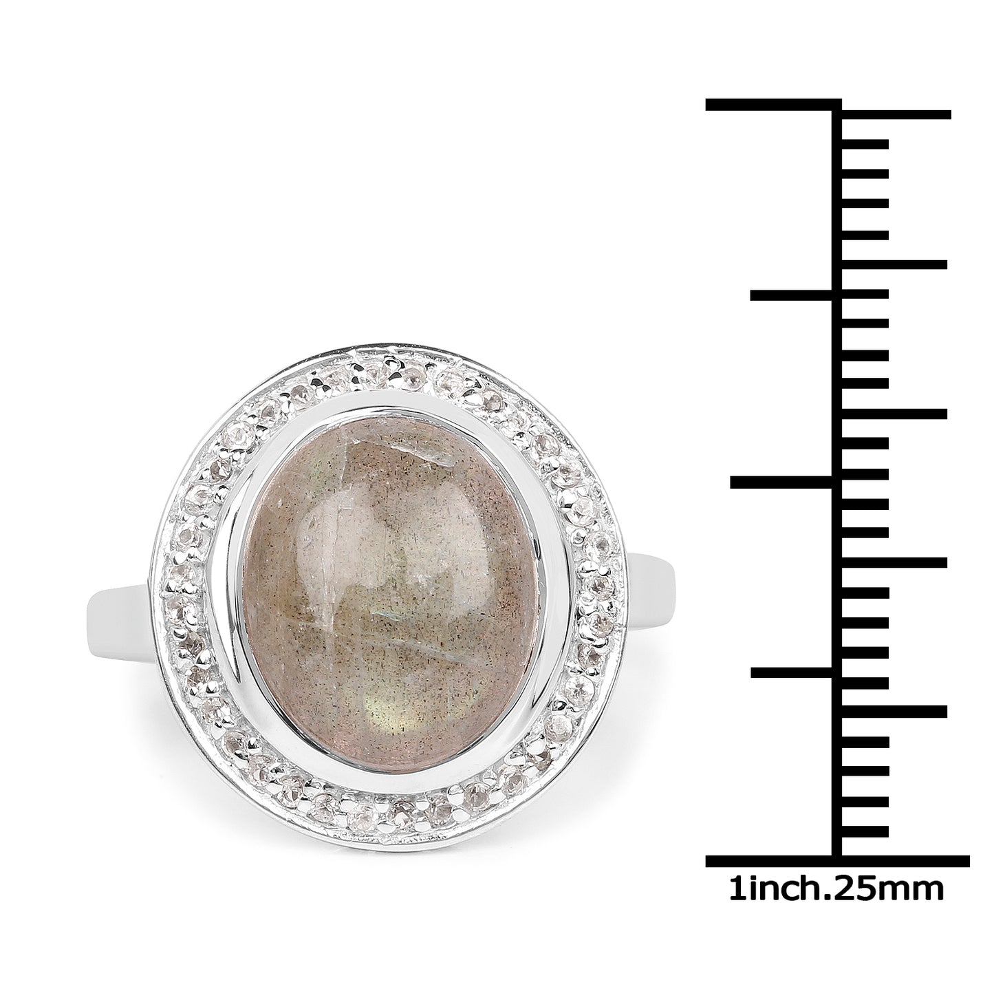 Genuine Labradorite and White Topaz Sterling Silver Halo Ring