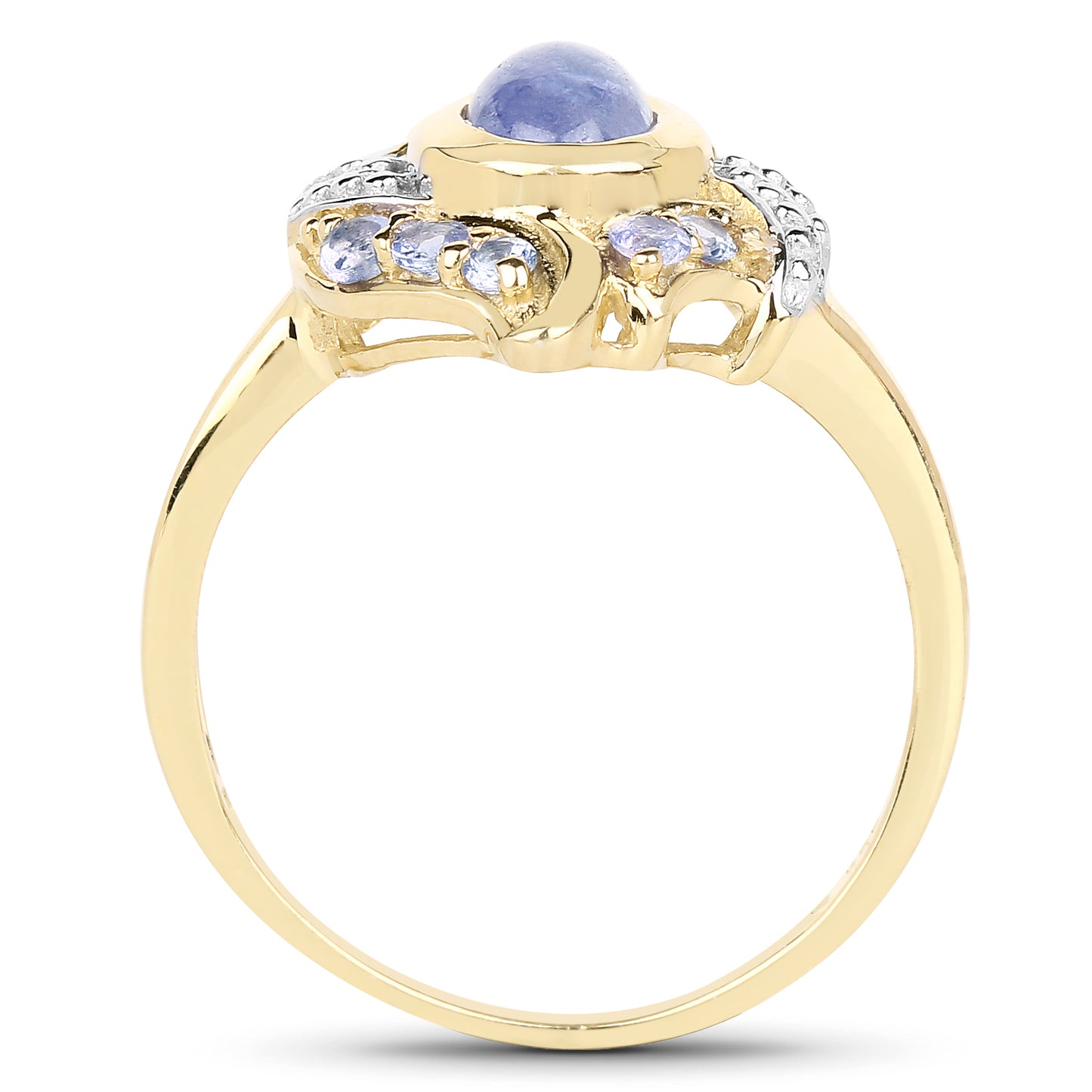 Genuine 14K Yellow Gold Plated Tanzanite Sterling Silver Ring