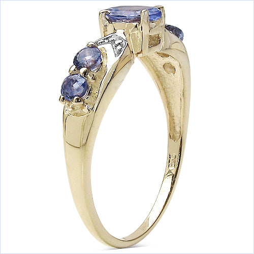 Genuine 14K Yellow Gold Plated Tanzanite Sterling Silver Ring