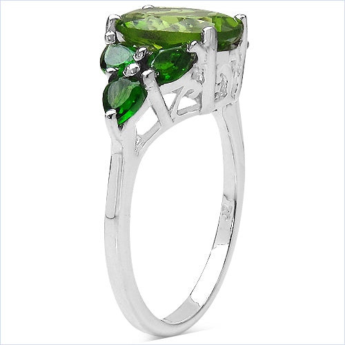 Genuine Peridot and Chrome Diopside Sterling Silver Graduated Ring