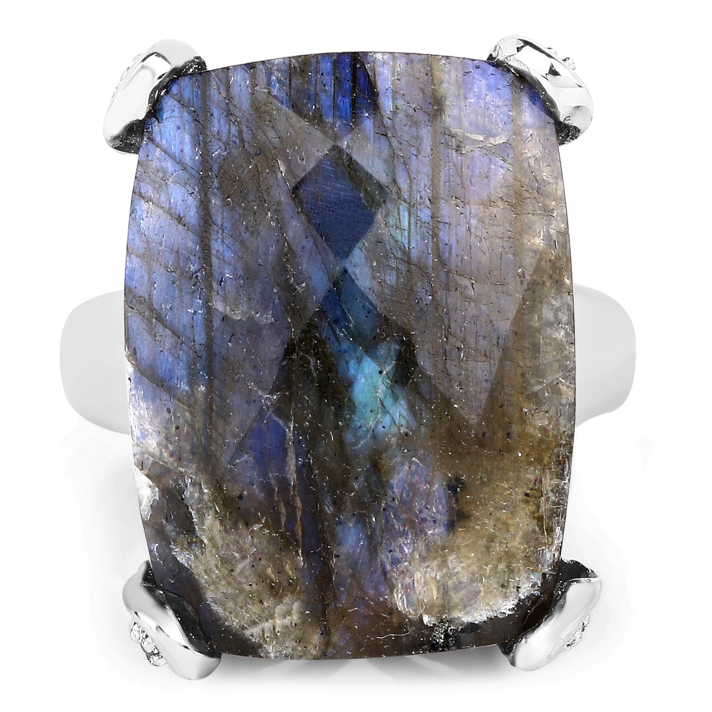 Genuine Labradorite and White Topaz Sterling Silver Graduated Ring