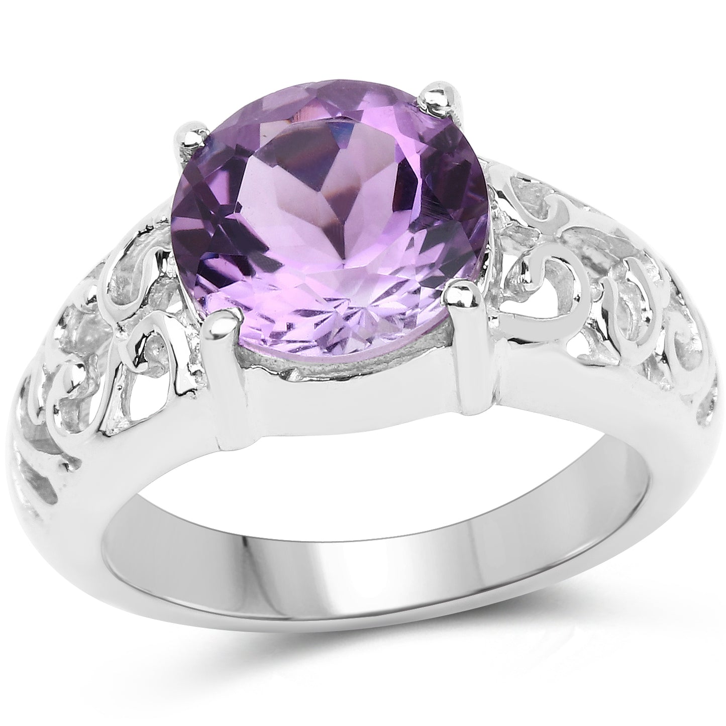 Genuine Amethyst Sterling Silver Graduated Ring