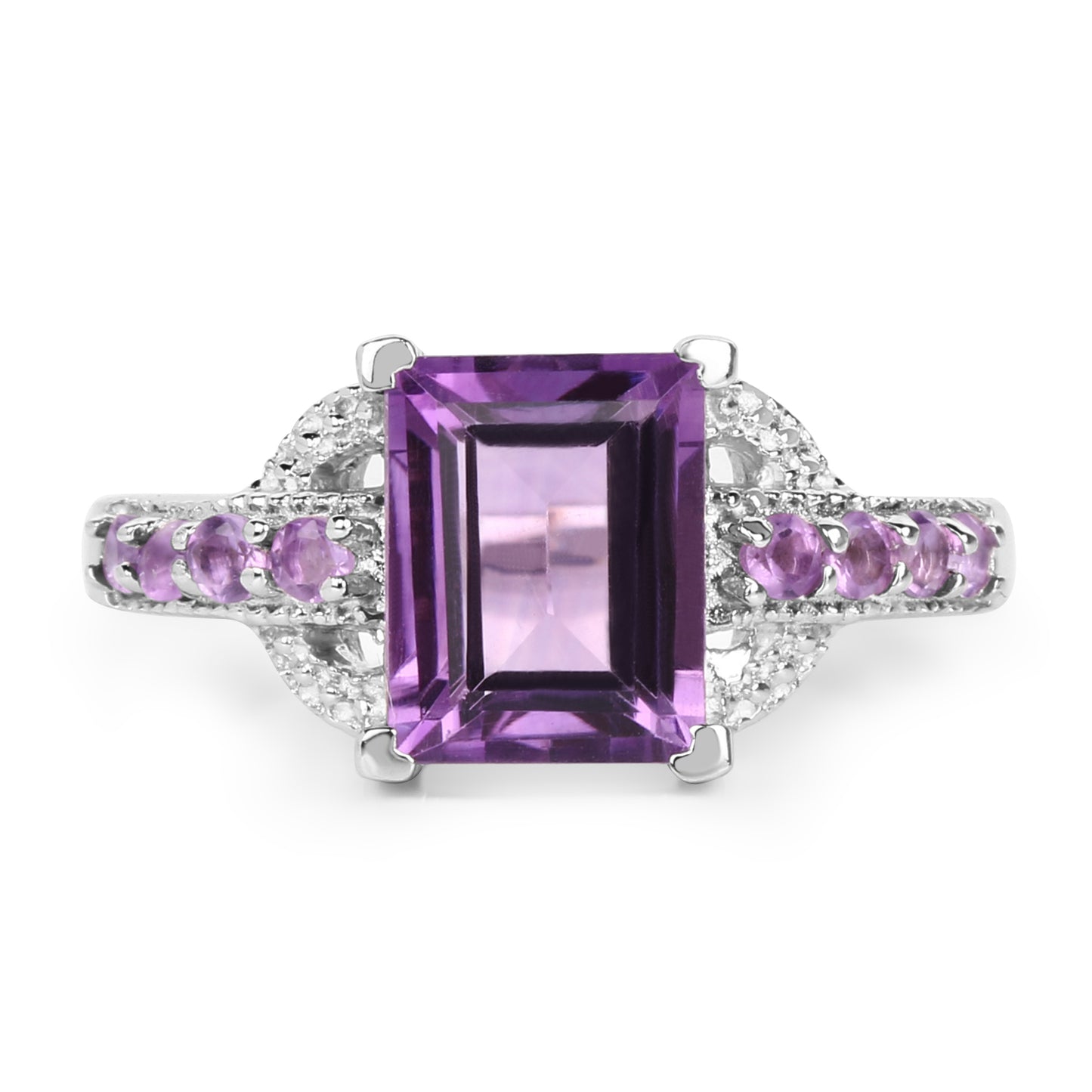 Genuine Amethyst Sterling Silver Graduated Ring