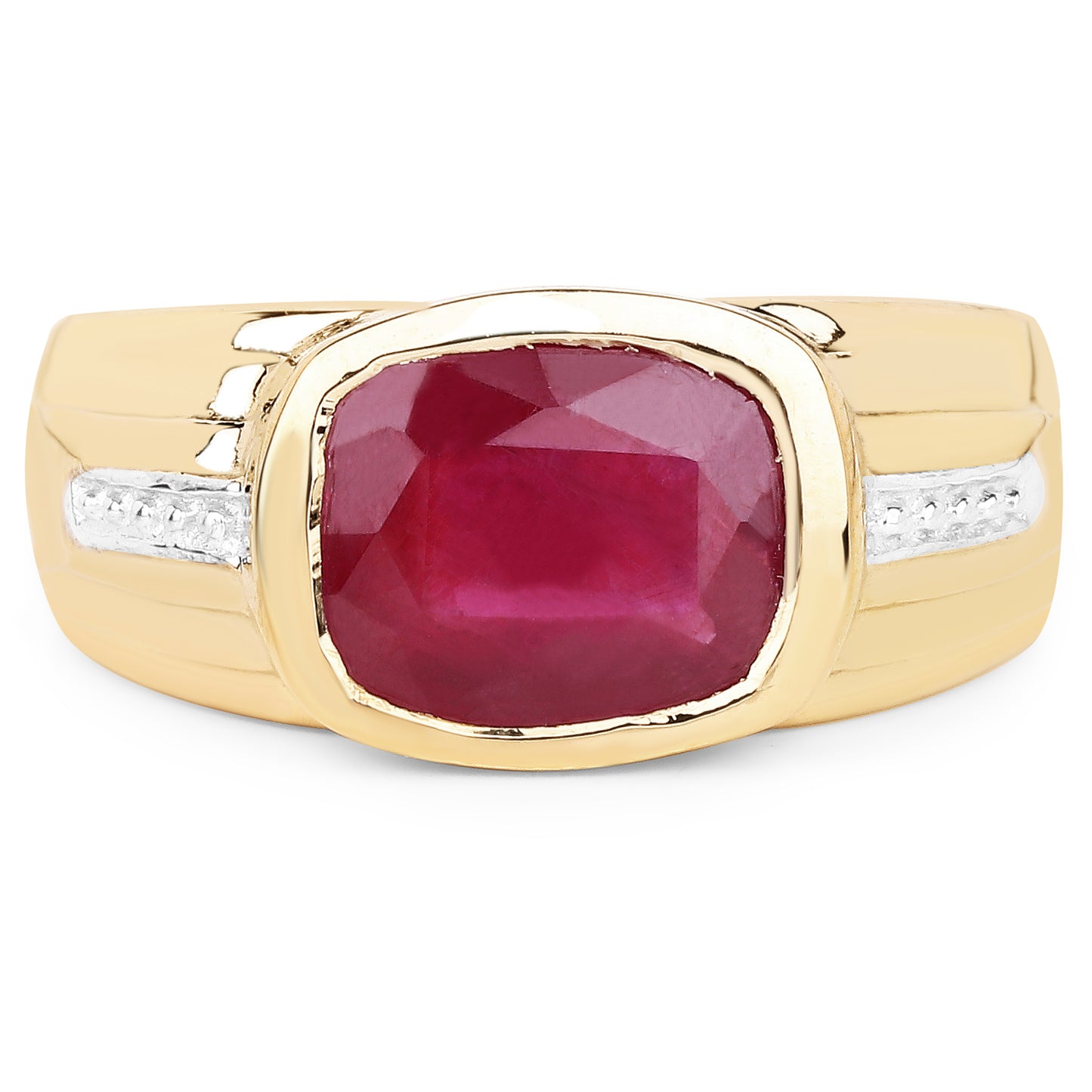 14K Yellow Gold Plated Glass Filled Ruby Sterling Silver Ring
