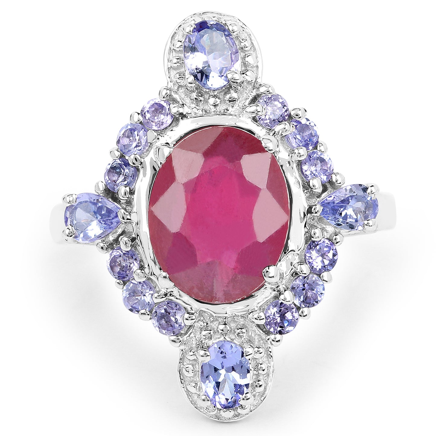 Glass Filled Ruby and Tanzanite Sterling Silver Graduated Ring
