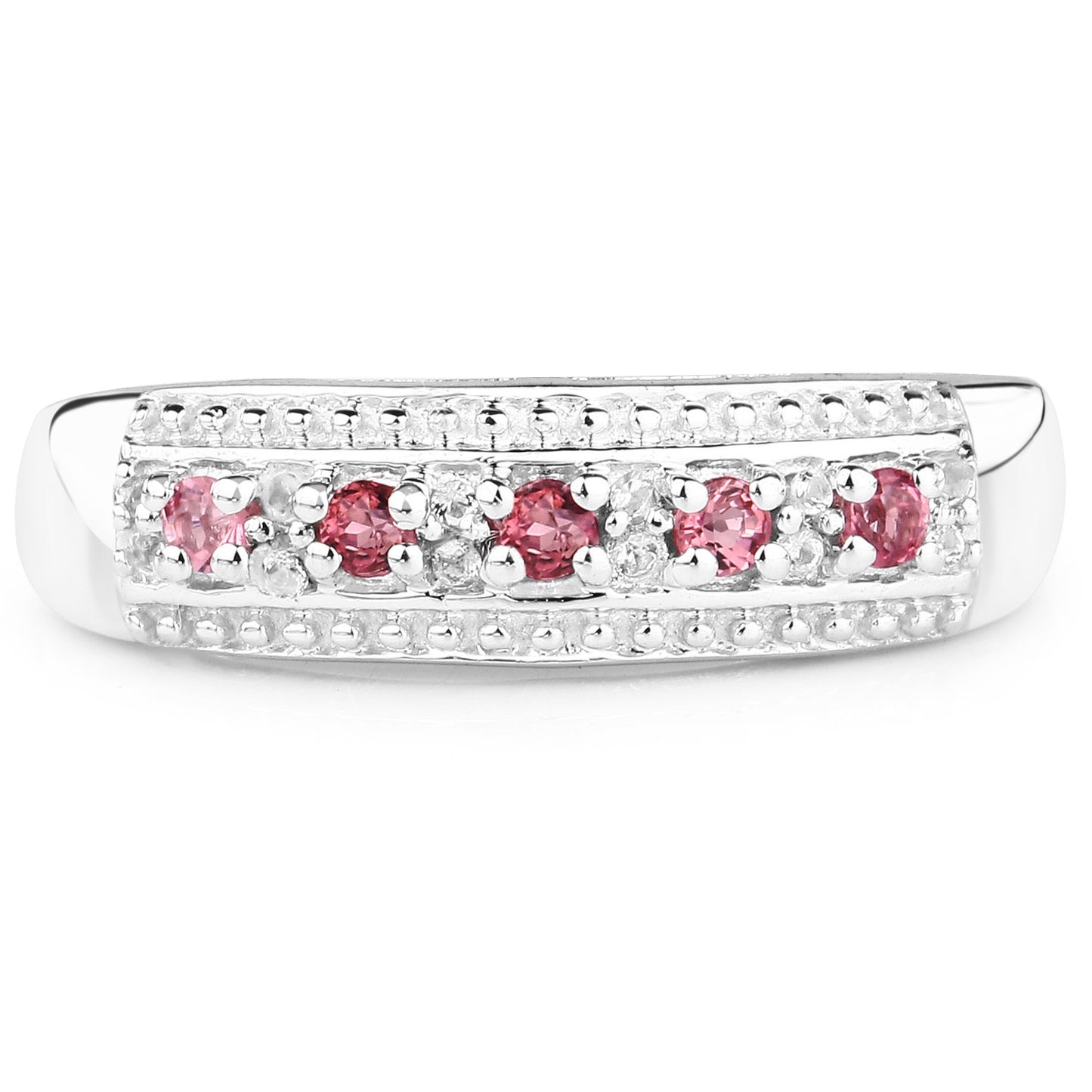 Genuine Pink Tourmaline and White Topaz Sterling Silver Graduated Ring