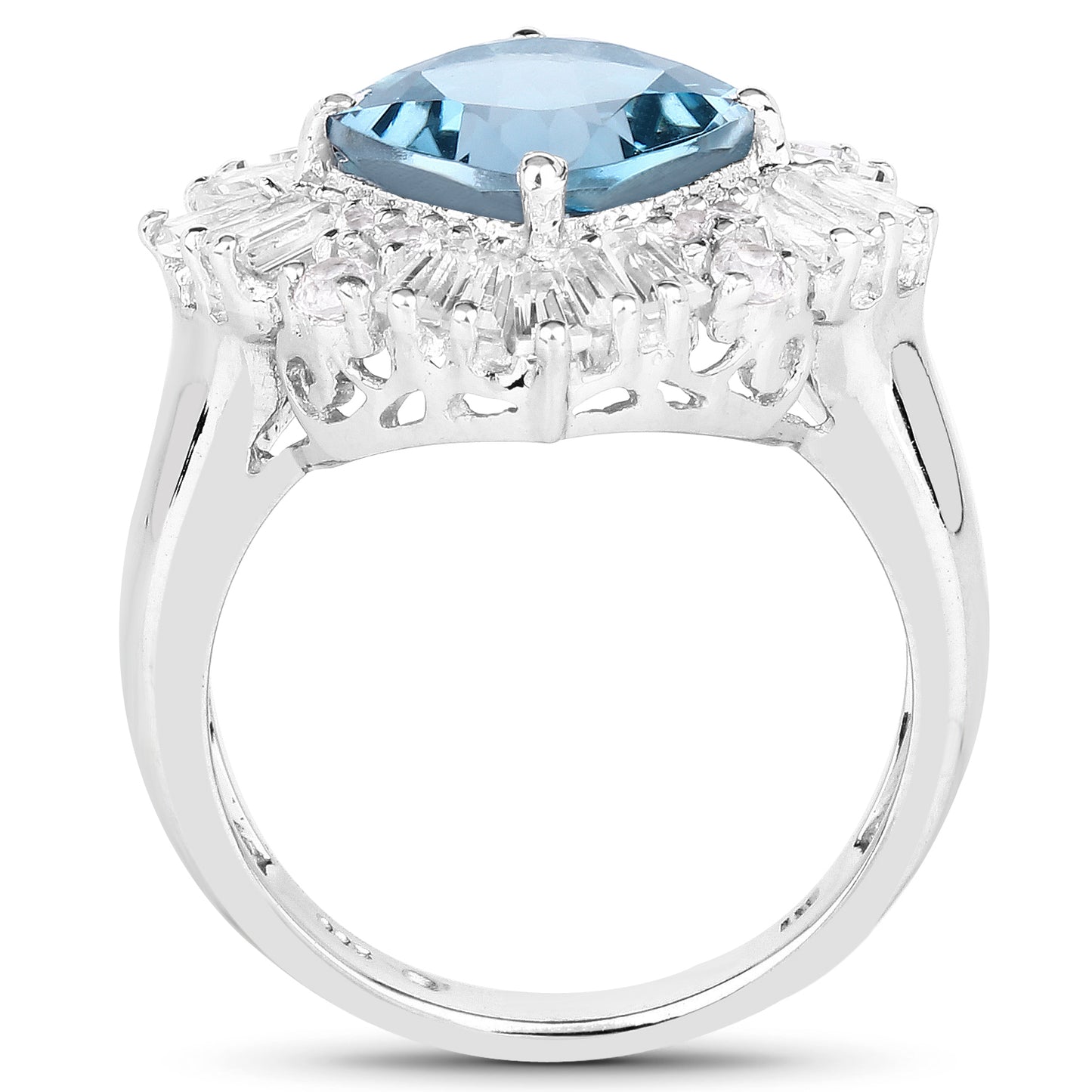 Genuine London Blue Topaz and White Topaz Sterling Silver Graduated Ring