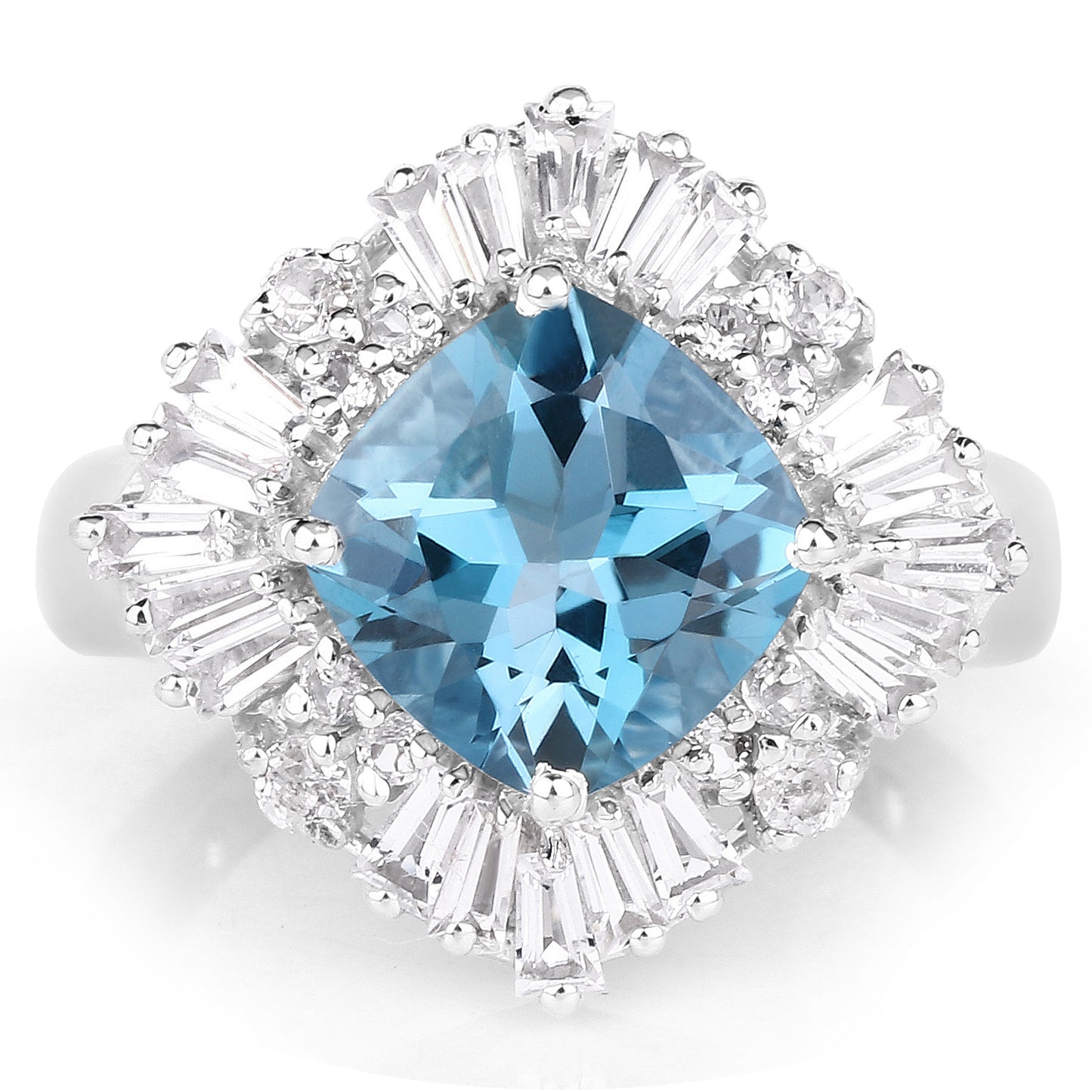 Genuine London Blue Topaz and White Topaz Sterling Silver Graduated Ring