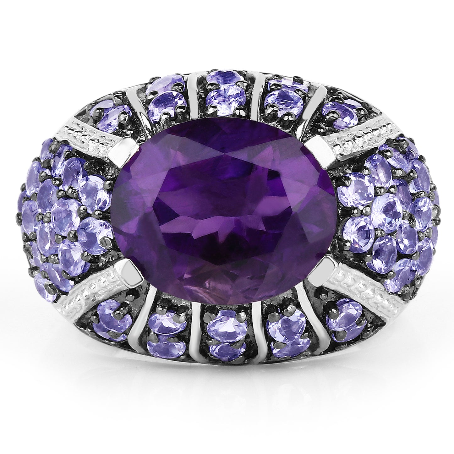 Genuine Amethyst and Tanzanite Sterling Silver Graduated Ring