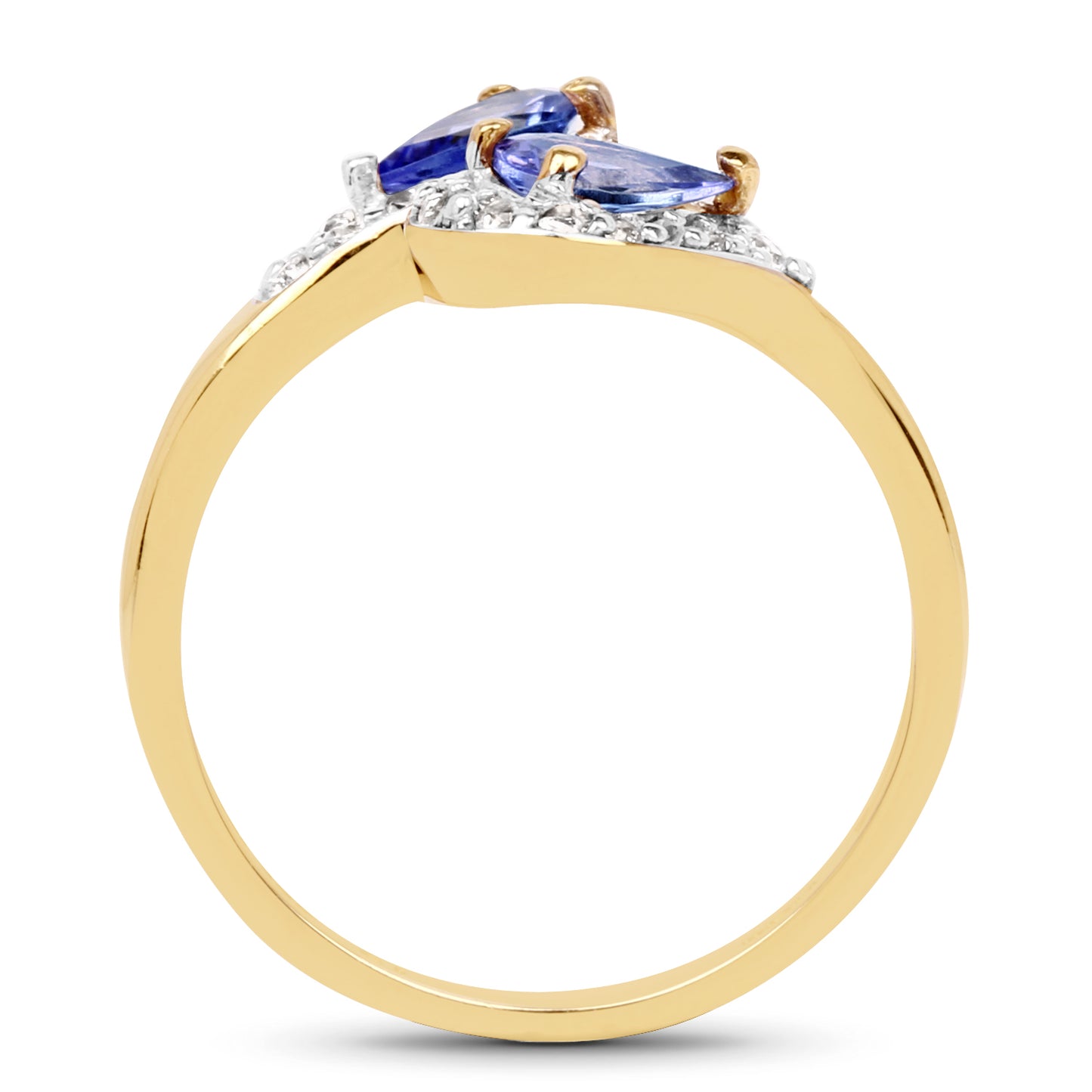 Genuine 14K Yellow Gold Plated Tanzanite and White Topaz Sterling Silver Ring