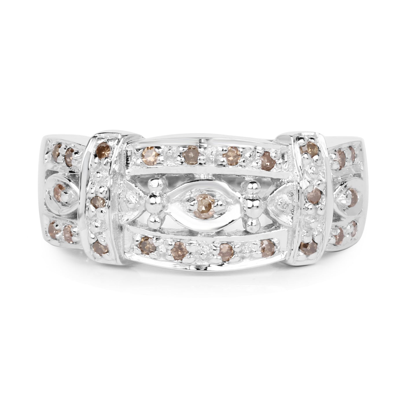 Genuine Champagne Diamond Sterling Silver Graduated Ring