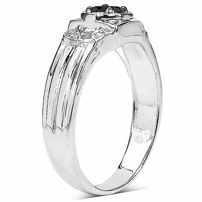 0.40CTW Genuine Black Diamond & White Diamond .925 Sterling Silver Ring