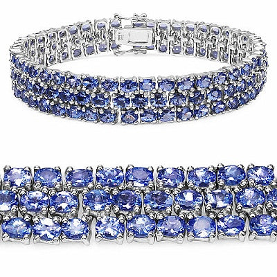 Genuine Tanzanite 3-Row Sterling Silver Tennis Bracelet