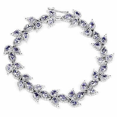 Genuine Tanzanite Sterling Silver Tennis Bracelet with Leaf Motif