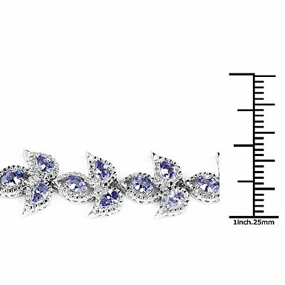 Genuine Tanzanite Sterling Silver Tennis Bracelet with Leaf Motif