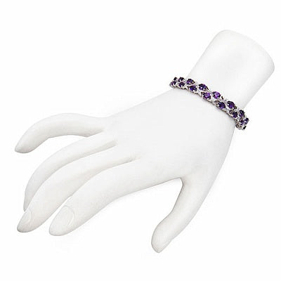 Genuine Amethyst & White Topaz Sterling Silver Tennis Bracelet