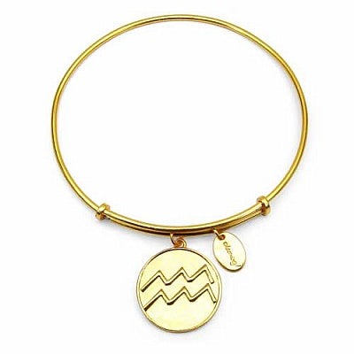Gold Plated Brass 'Zodiac Symbol for Aquarius' Embossed on Coin Bangle