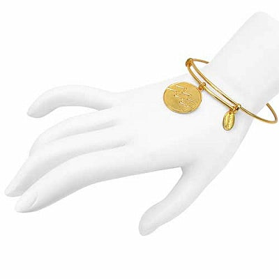 Gold Plated Brass 'Zodiac Symbol for Aquarius' Embossed on Coin Bangle