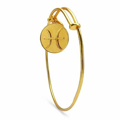 Gold Plated Brass 'Zodiac Symbol for Pisces' Embossed on Coin Bangle